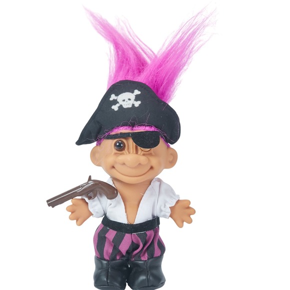 Russ Troll Doll Pirate Pink Hair Eye Patch Gun Plush Toy 6 Inch - Picture 1 of 10